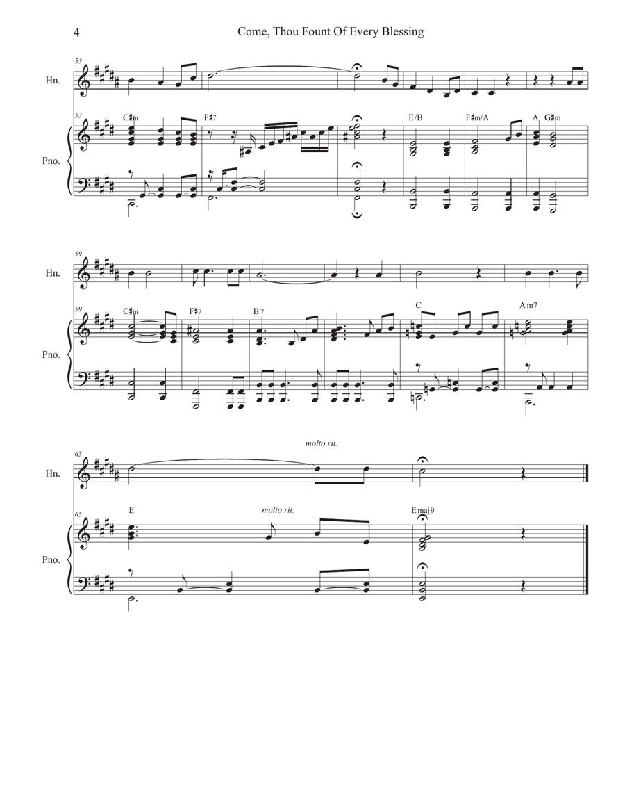 Come, Thou Fount Of Every Blessing (French Horn solo and Piano) Piano scores gallery preview page 4