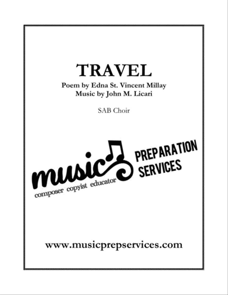 Travel (SAB Choir) - Text by Edna St. Vincent Millay 3-Part scores gallery preview page 1