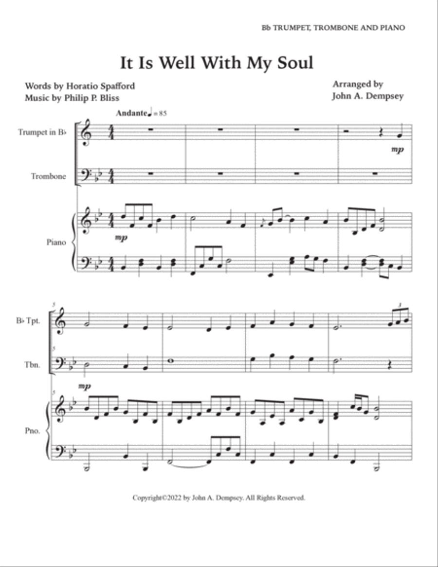 It Is Well With My Soul (Trio for Trumpet, Trombone and Piano) Brass Trio scores gallery preview page 5