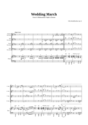 Wedding March by Mendelssohn for Recorder Quartet and Piano with Chords