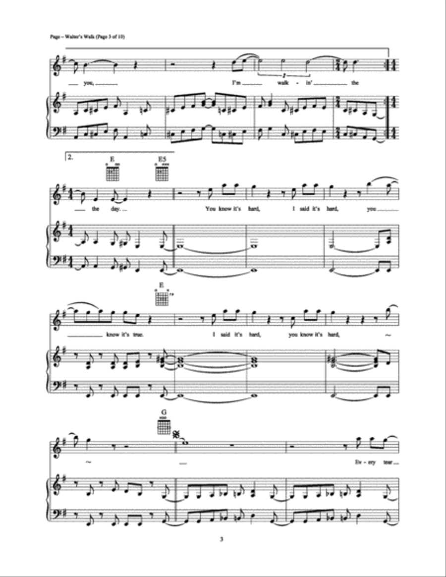 Walter's Walk Piano, Vocal, Guitar scores gallery preview page 3