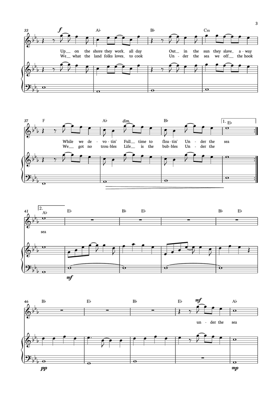 Under The Sea Piano, Vocal scores gallery preview page 3