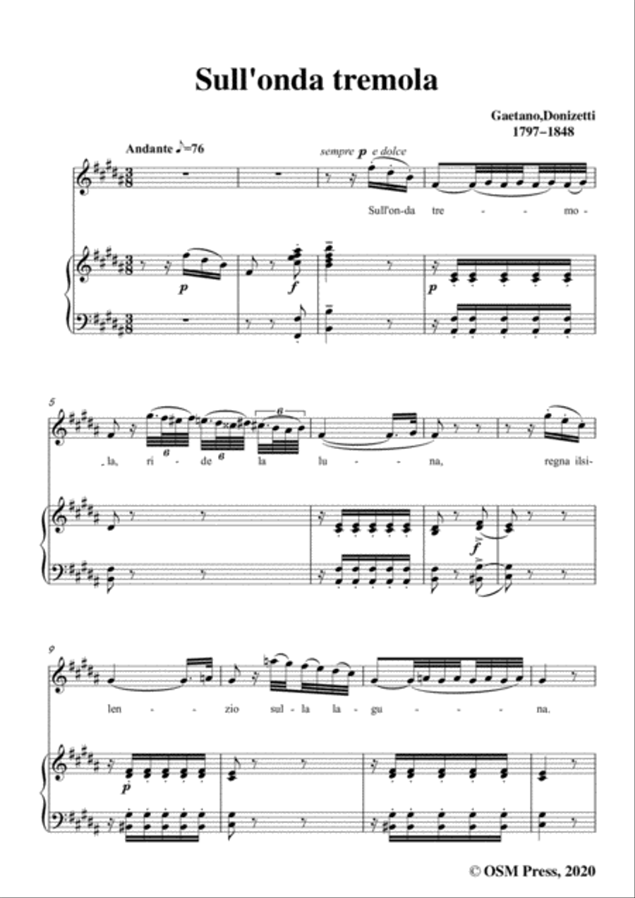 Donizetti-Sull'onda tremola,in B Major,for Voice and Piano Voice Solo scores gallery preview page 3