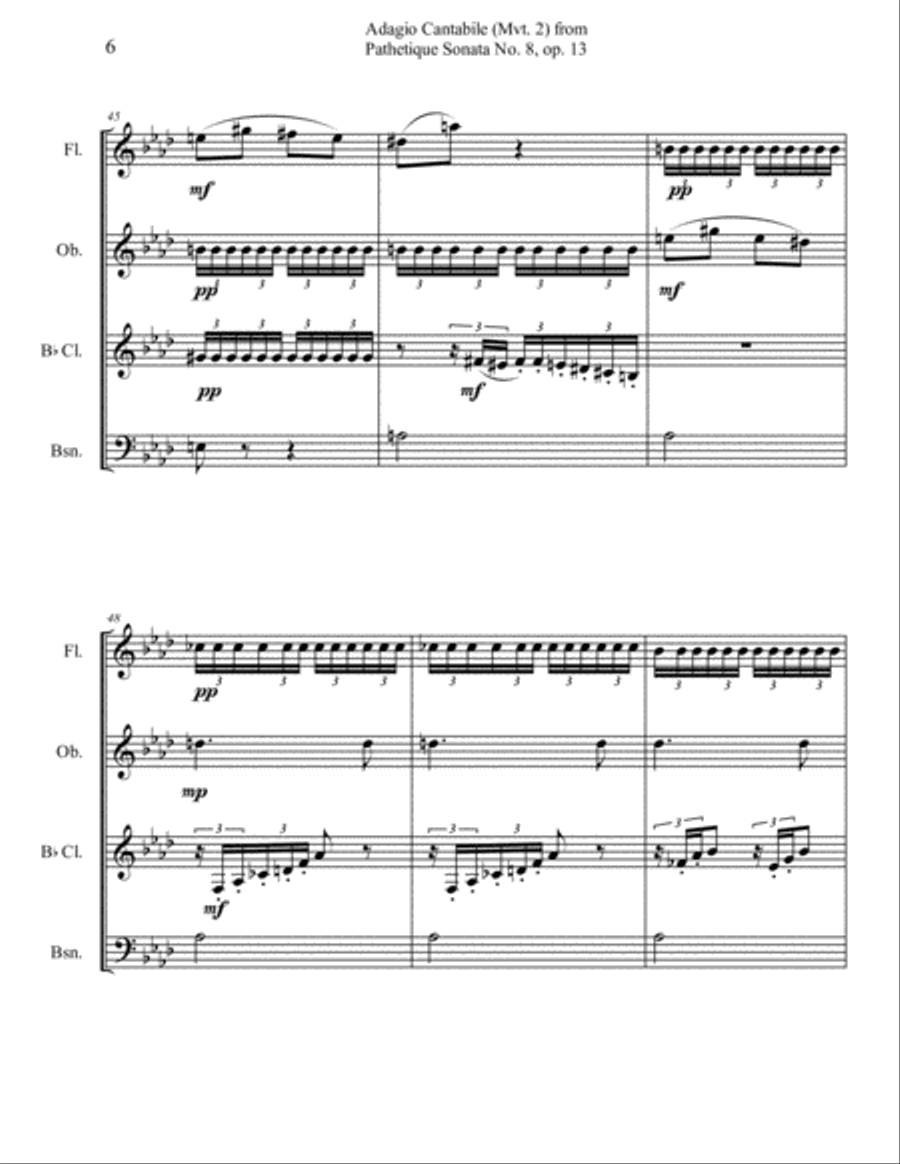 Adagio Cantabile from Beethoven's Pathetique Sonata, for Woodwind Quartet Woodwind Quartet scores gallery preview page 6