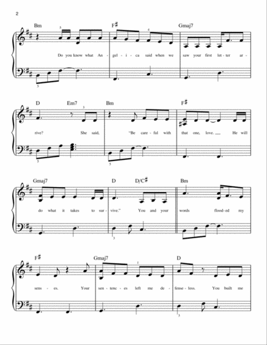 Burn (from Hamilton) Easy Piano scores gallery preview page 2