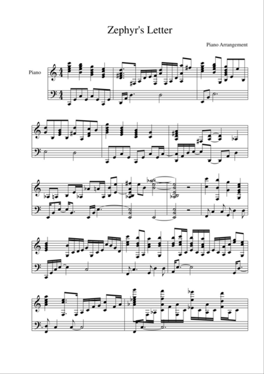 Zephyr's Letter (Zephyr the West Wind [OBST] Preview) Piano Solo scores gallery preview page 1