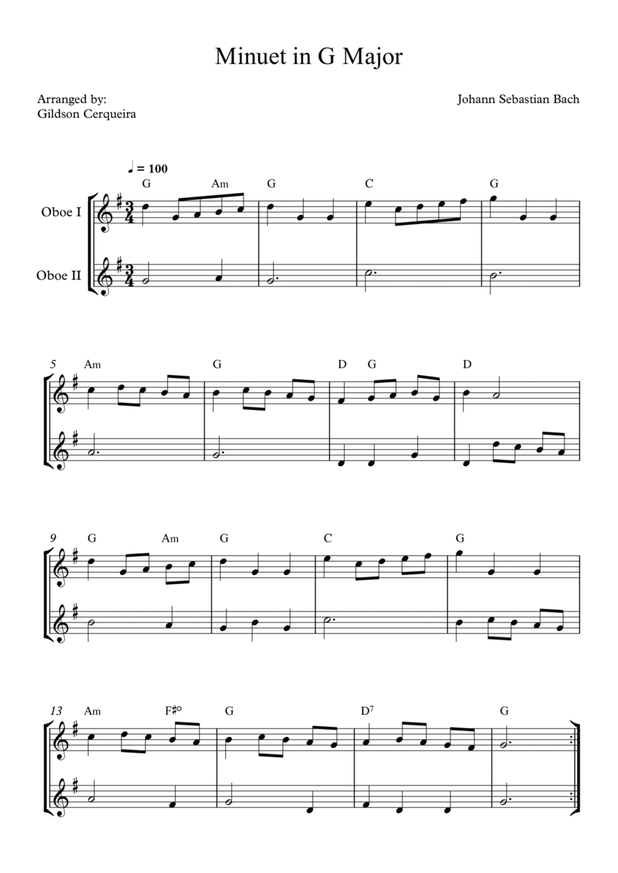 Minuet in G Woodwind Duet scores gallery preview page 1