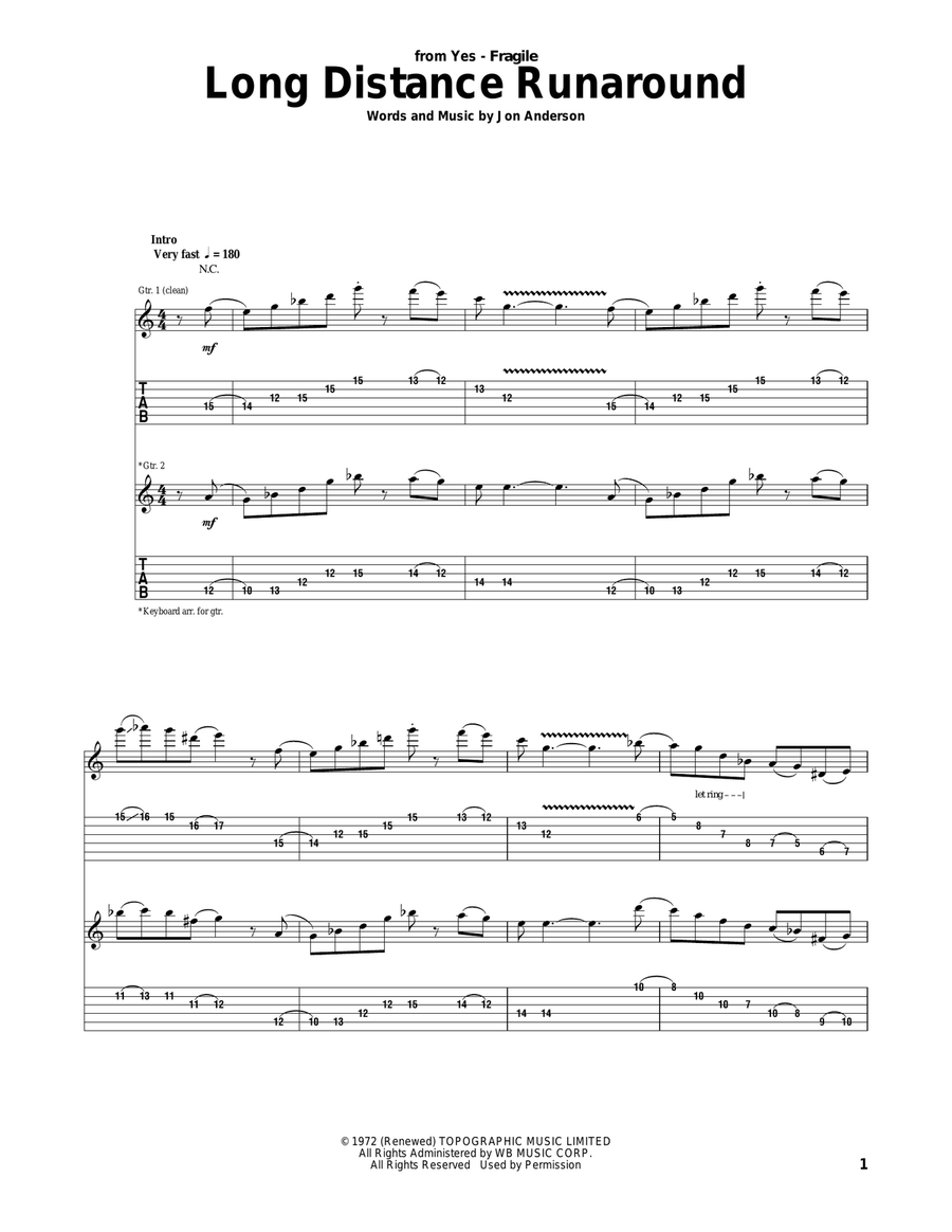 Long Distance Runaround Acoustic Guitar scores gallery preview page 1