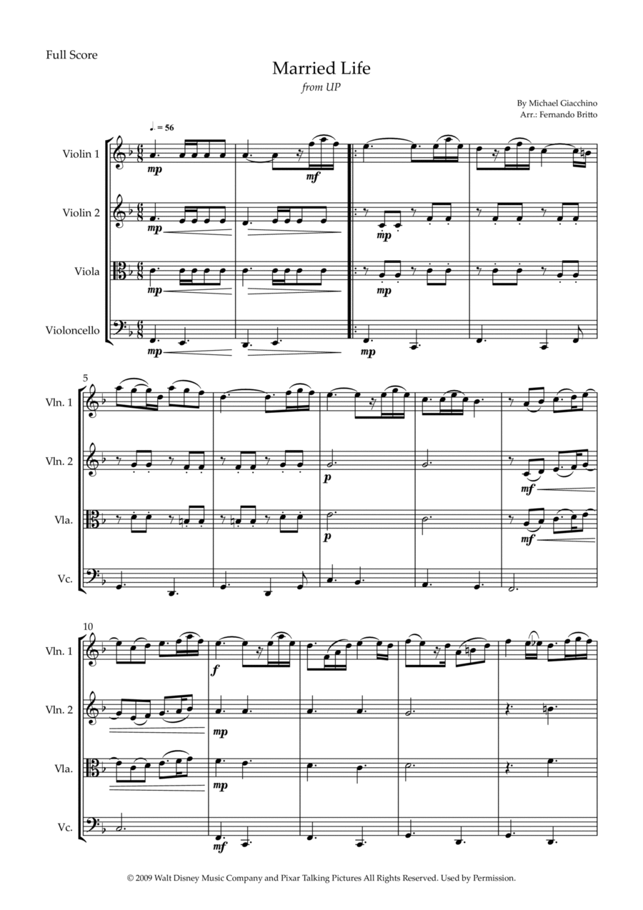 Married Life Married Life String Quartet scores gallery preview page 1