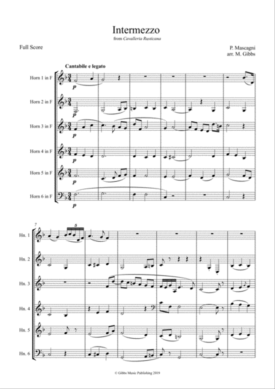 Intermezzo from 'Cavalliera Rusticana' Brass Ensemble scores gallery preview page 1