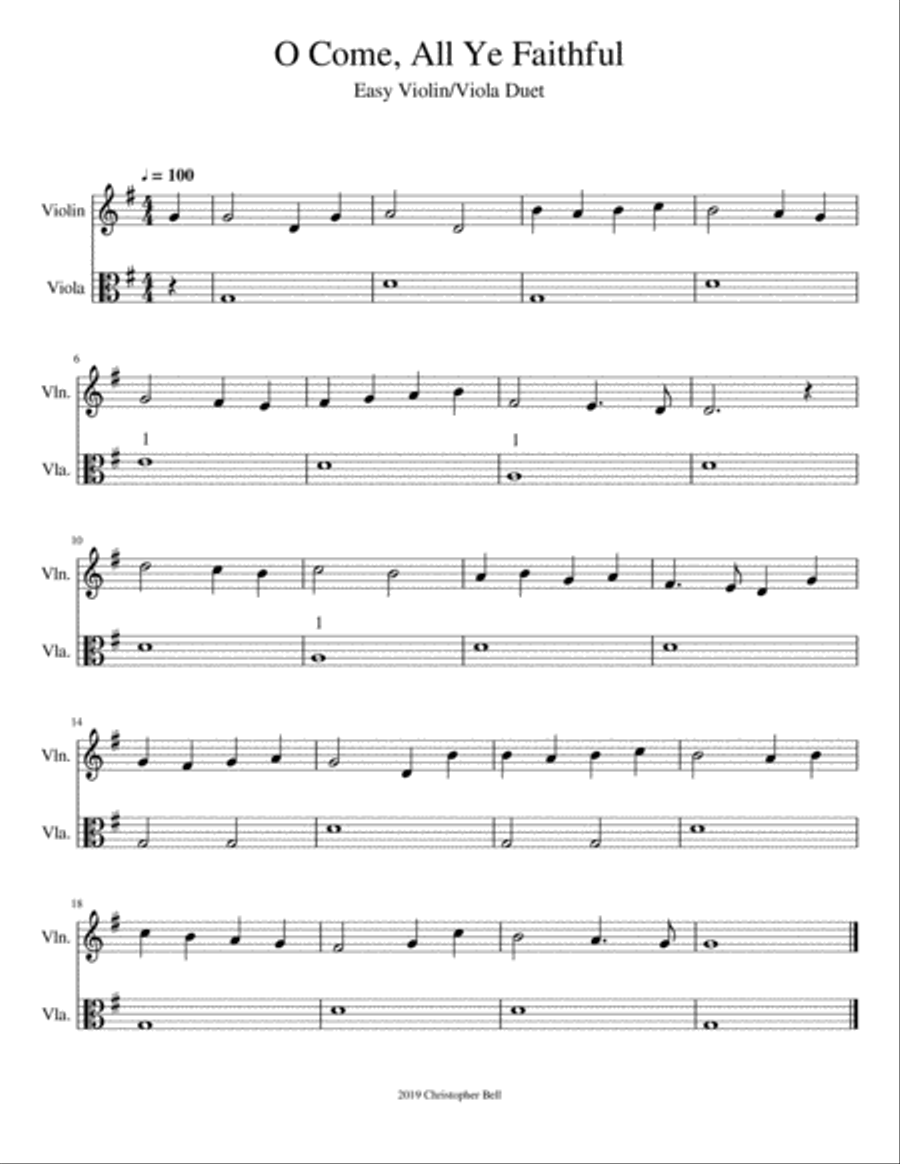 O Come, All Ye Faithful - Easy Violin/Viola Duet String Duet scores gallery preview page 2