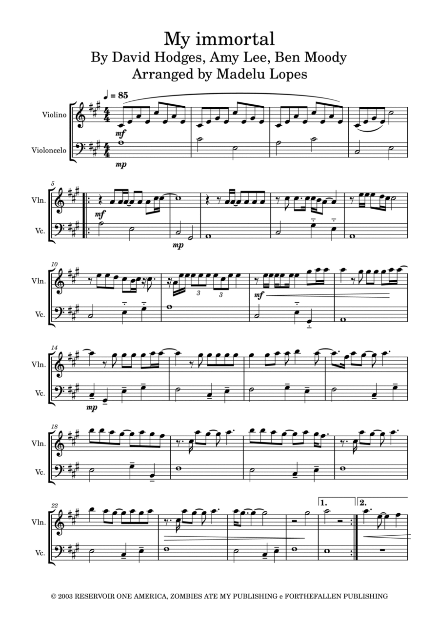 My Immortal String Duet scores gallery preview page 1