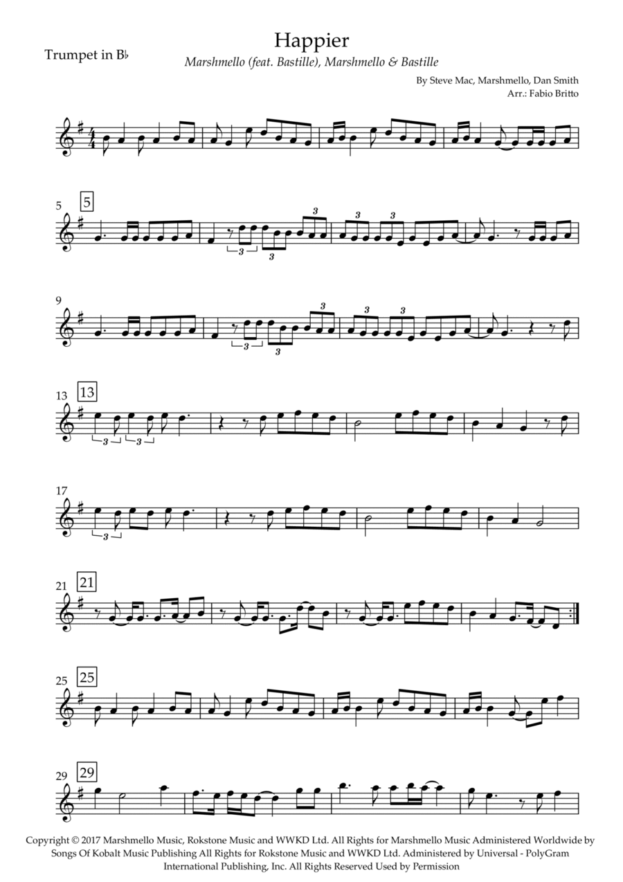 Happier Happier B-Flat Trumpet scores gallery preview page 1
