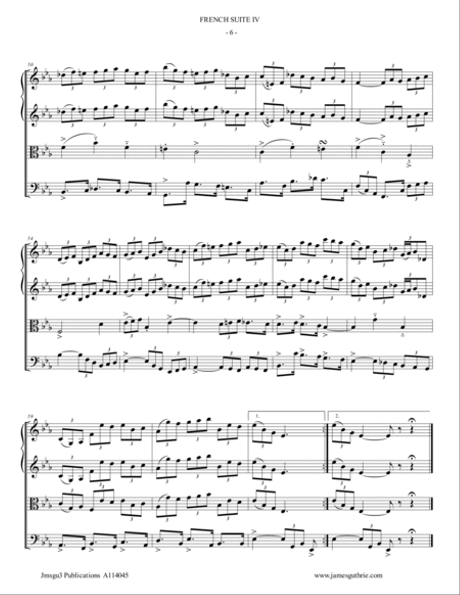 BACH: French Suite No. 4 BWV 815 for String Quartet String Quartet scores gallery preview page 6