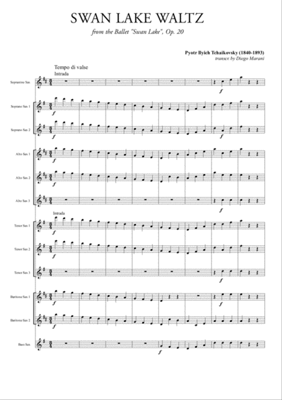 Swan Lake Waltz for Saxophone Ensemble Woodwind Ensemble scores gallery preview page 1