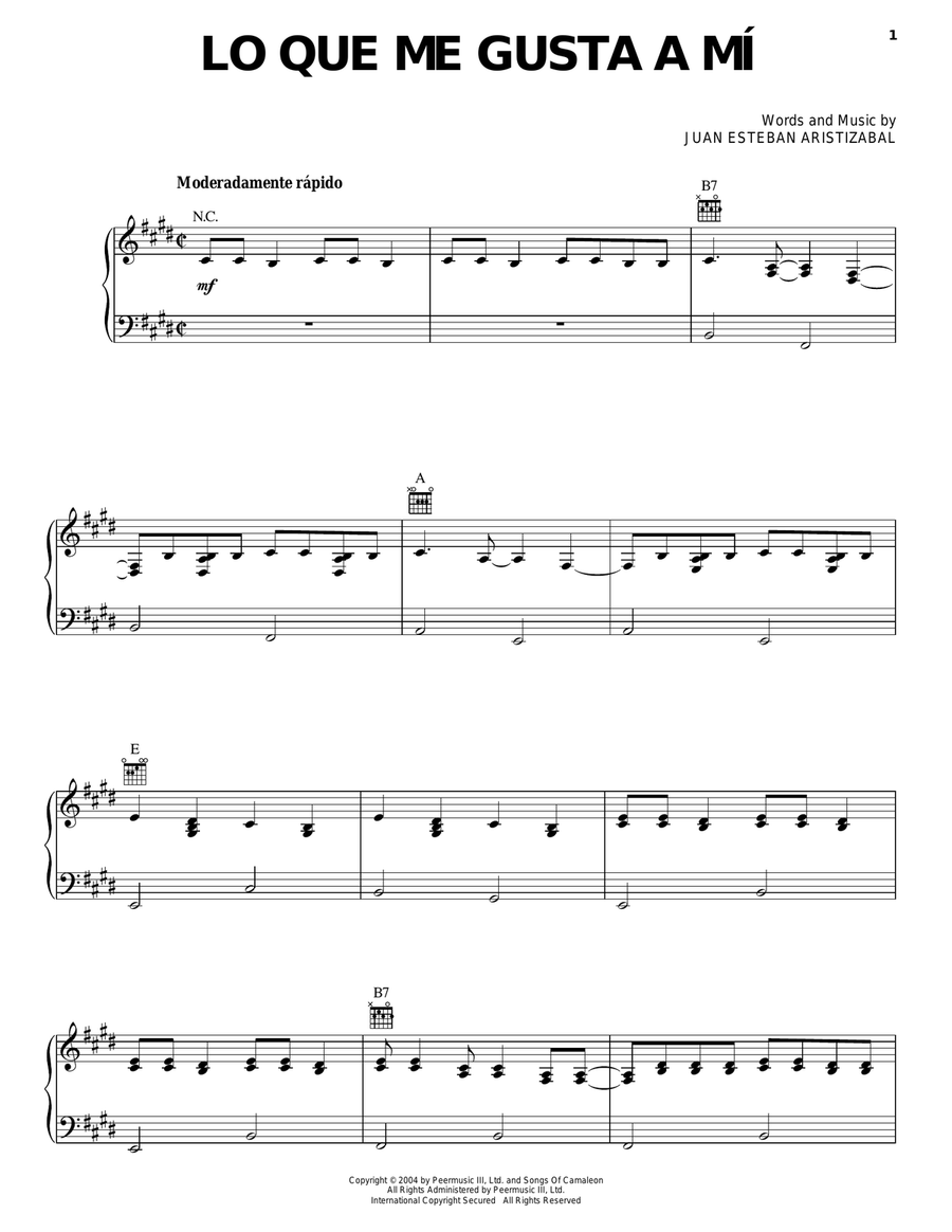 Lo Que Me Gusta A Mi Piano, Vocal, Guitar scores gallery preview page 1