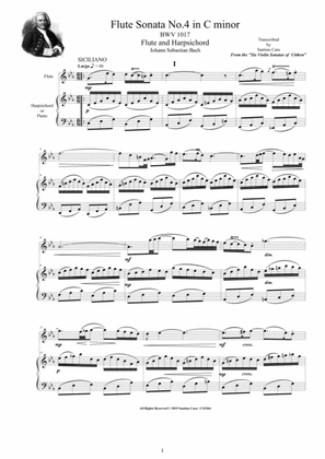 Bach - Flute Sonata No.4 in C minor BWV 1017 for Flute and Harpsichord (or Piano)