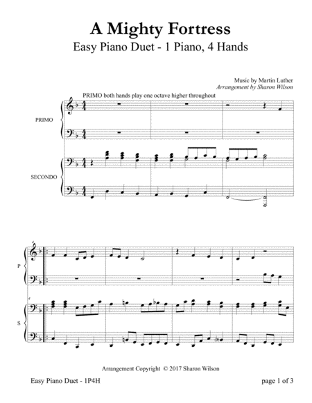 A Mighty Fortress (Easy Piano Duet; 1 Piano, 4 Hands) image number null