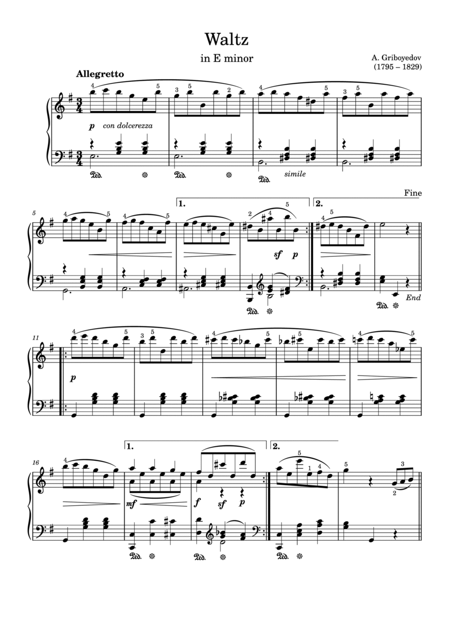 Waltz in E minor Piano Solo scores gallery preview page 1