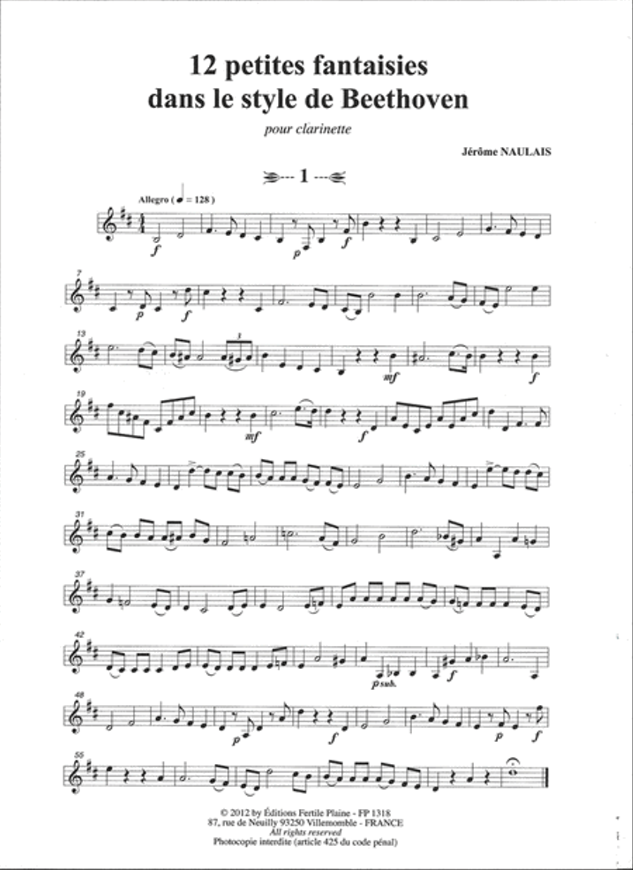 12 Petites Fantaisies Dans Le Style De Beethoven Clarinet Solo scores gallery preview page 1