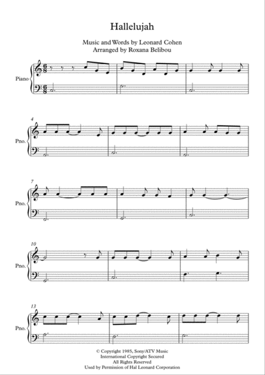Hallelujah Easy Piano scores gallery preview page 1
