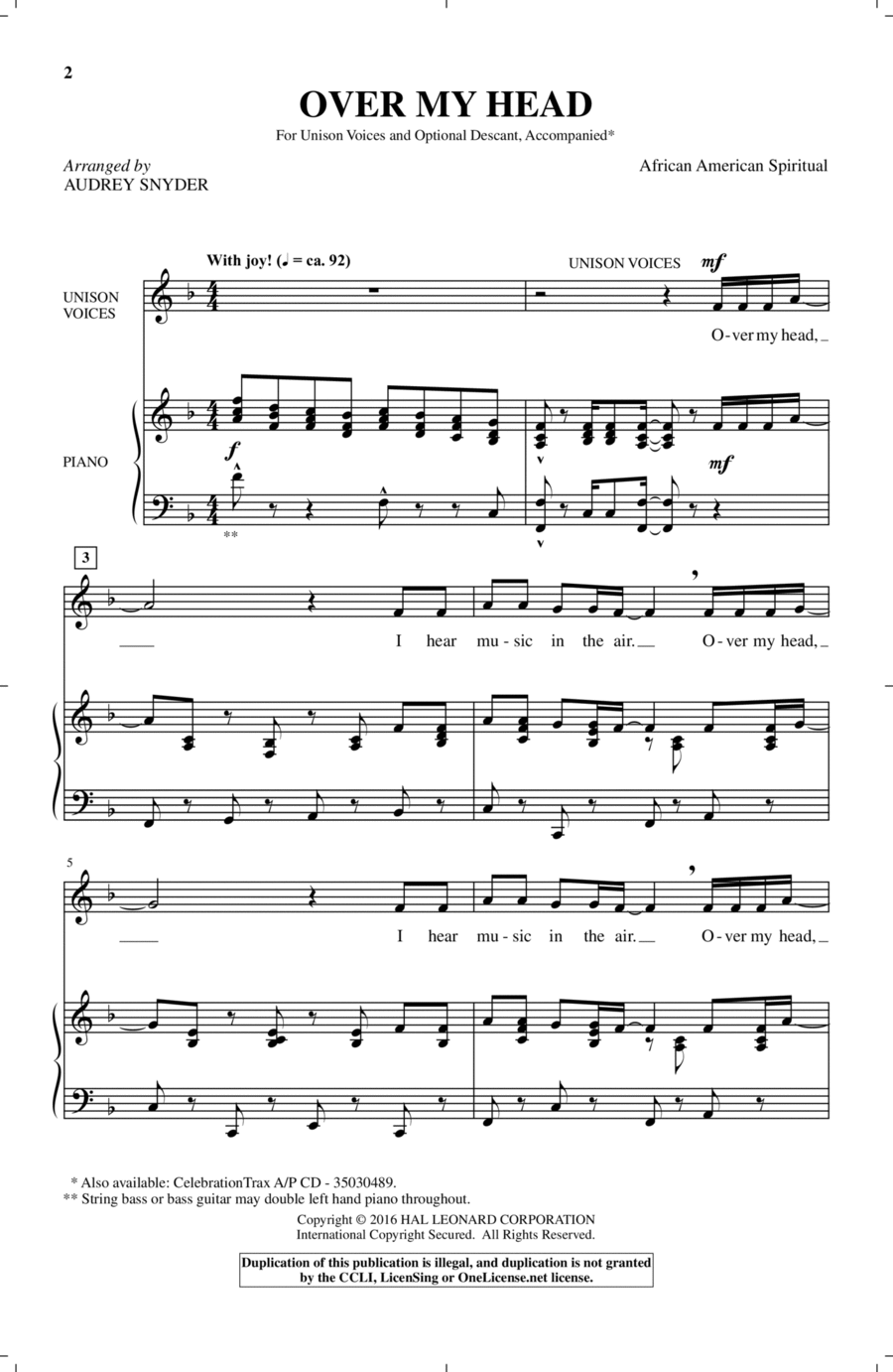 Over My Head Unison Choir scores gallery preview page 1