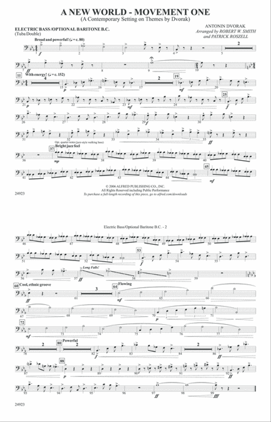 A New World---Movement One: Electric Bass Marching Band scores gallery preview page 1