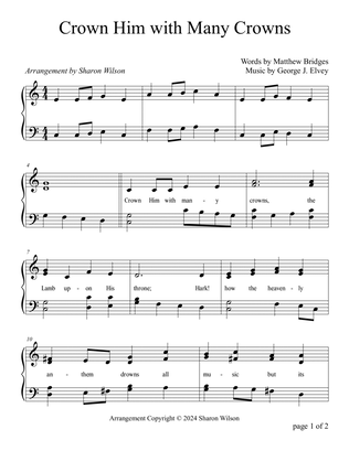 Crown Him with Many Crowns (Two Octave, Early-Intermediate Piano Solo)