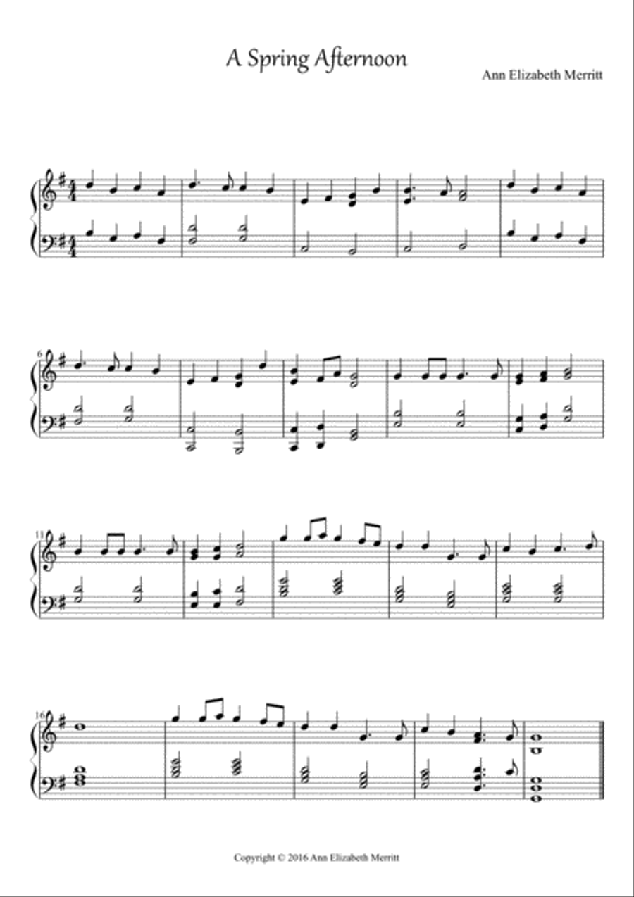 A Spring Afternoon Easy Piano scores gallery preview page 1