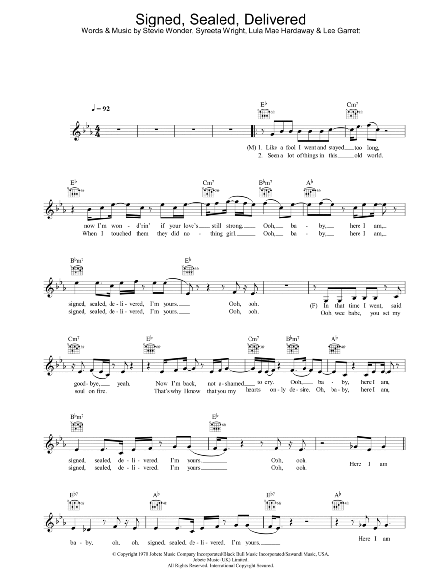 Signed, Sealed, Delivered Piano scores gallery preview page 1