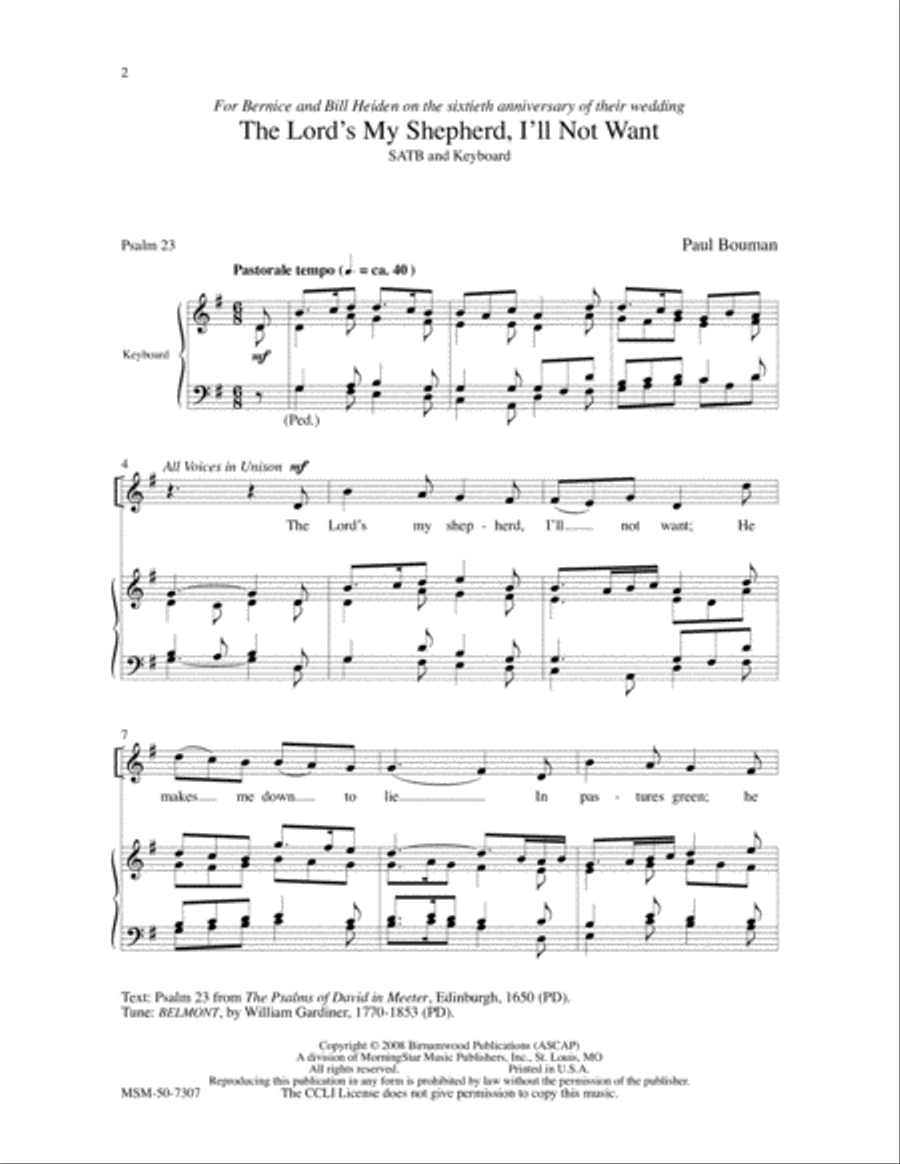 The Lord's My Shepherd, I'll Not Want 4-Part scores gallery preview page 2