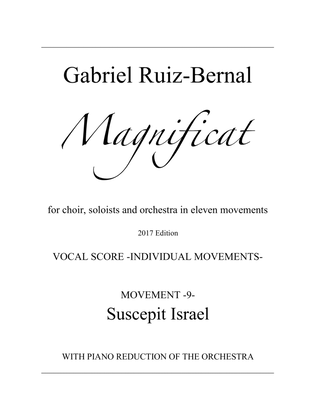 MAGNIFICAT. Mov. 9 "Suscepit Israel". Aria for Soprano with piano (orchestra reduction)