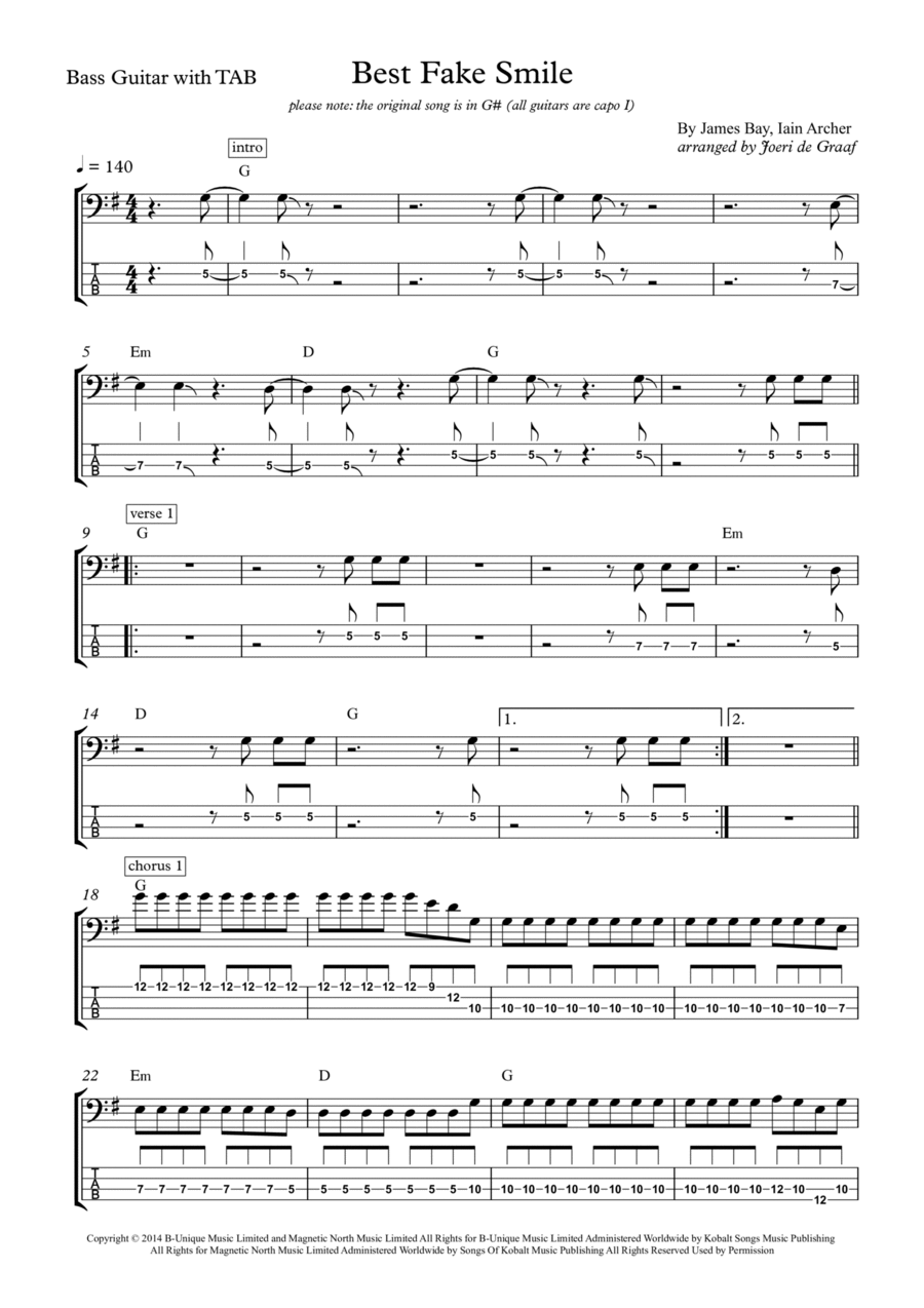 Best Fake Smile Guitar Tablature scores gallery preview page 1