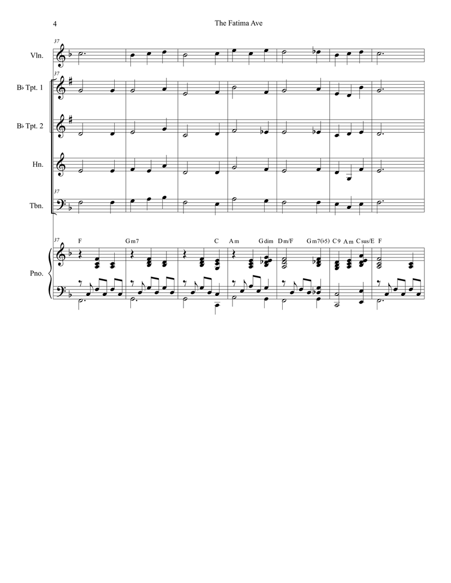 The Fatima Ave (Brass Quartet and Piano) Brass Quartet scores gallery preview page 4