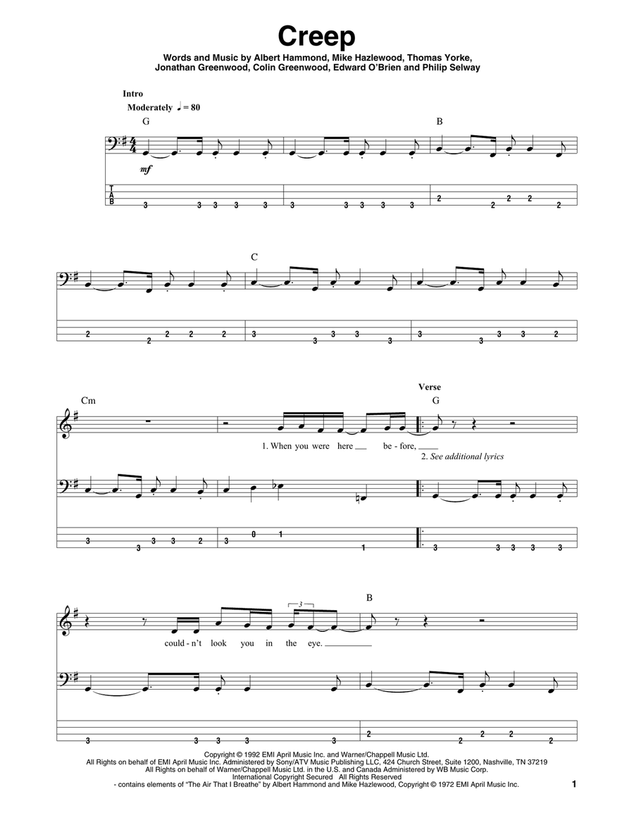 Creep Acoustic Guitar scores gallery preview page 1