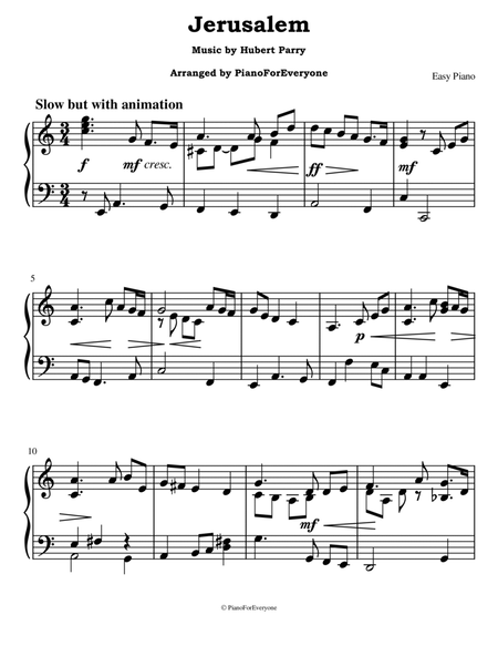 Jerusalem, Hymn - Parry (Easy Piano) image number null