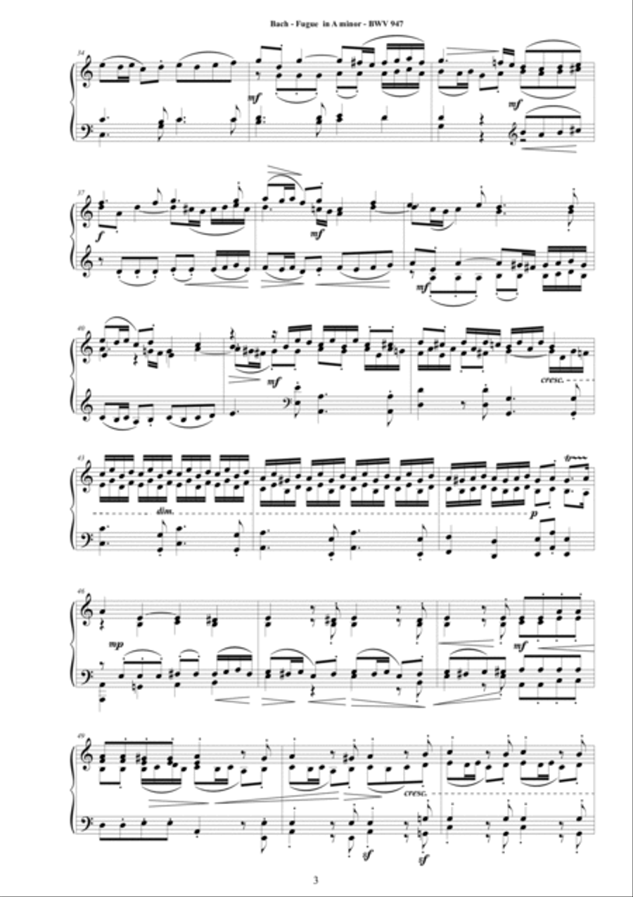 Bach - Fugue in A minor BWV 947 - Piano version Piano Solo scores gallery preview page 3