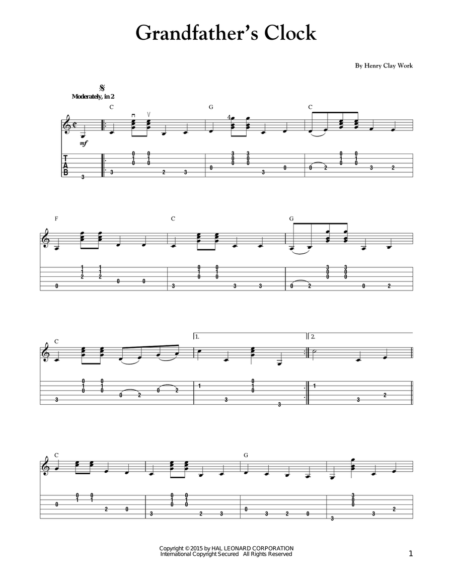 Grandfather's Clock Grandfather's Clock Acoustic Guitar scores gallery preview page 1