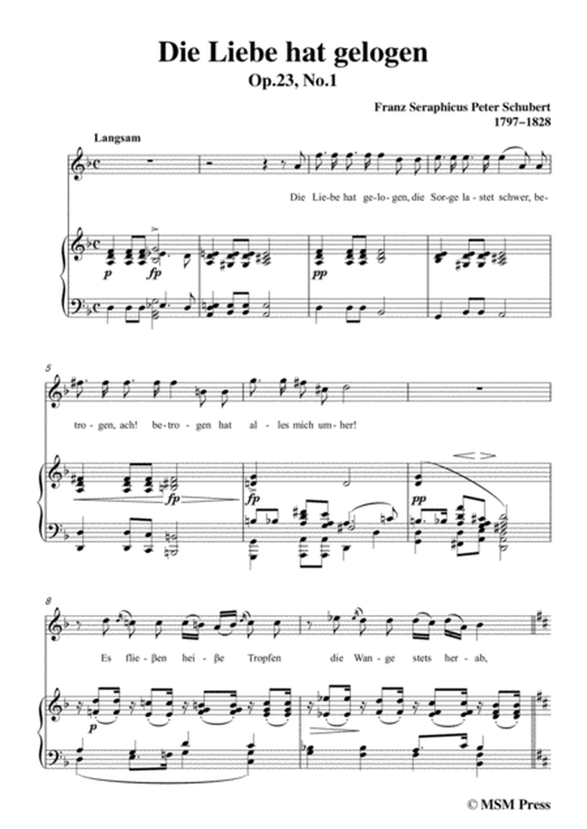 Schubert-Die Liebe hat gelogen,in d minor,Op.23,No.1,for Voice and Piano image number null