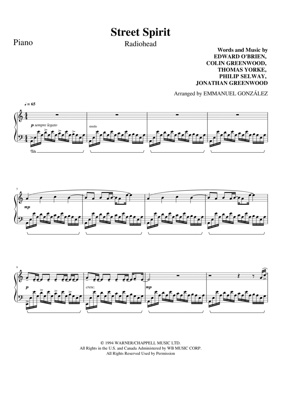 Street Spirit (fade Out) Piano Solo scores gallery preview page 1