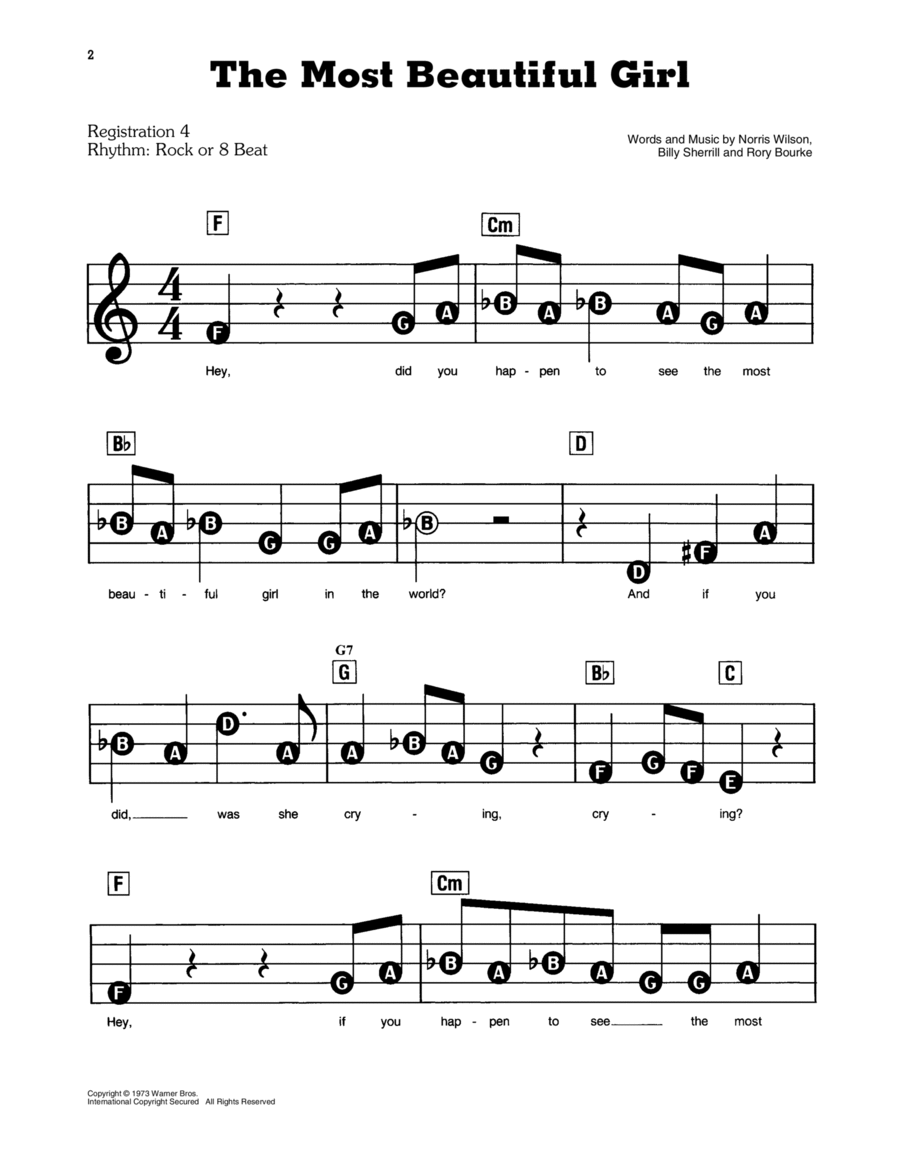 The Most Beautiful Girl The Most Beautiful Girl Electronic Keyboard scores gallery preview page 1