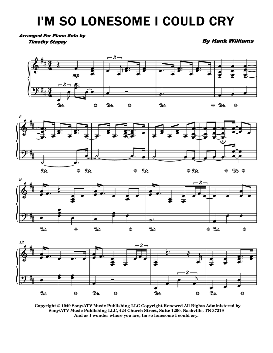 I'm So Lonesome I Could Cry Piano Solo scores gallery preview page 1