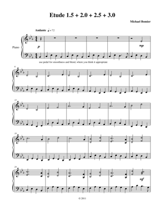 Etude 1.5+2.0+2.5+3.0 for Piano Solo from 25 Etudes using Symmetry, Mirroring, and Intervals