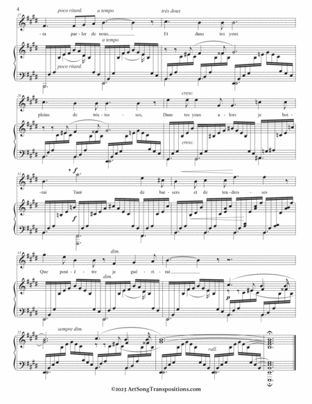 DUPARC: Chanson triste (transposed to E major, E-flat major, and D major)