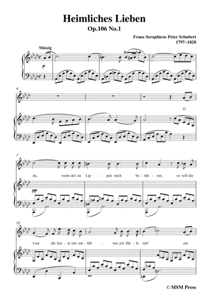 Schubert-Heimliches Lieben,Op.106 No.1,in A flat Major,for Voice&Piano