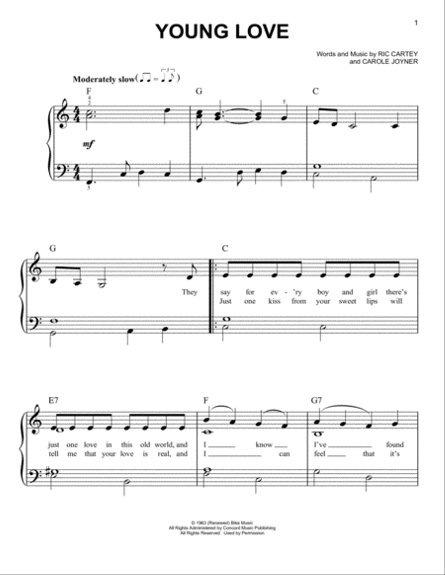 Young Love Young Love Easy Piano scores gallery preview page 1