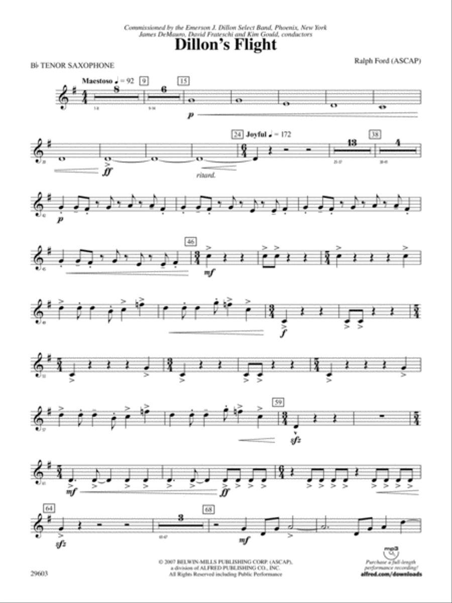 Dillon's Flight: B-flat Tenor Saxophone Concert Band scores gallery preview page 1