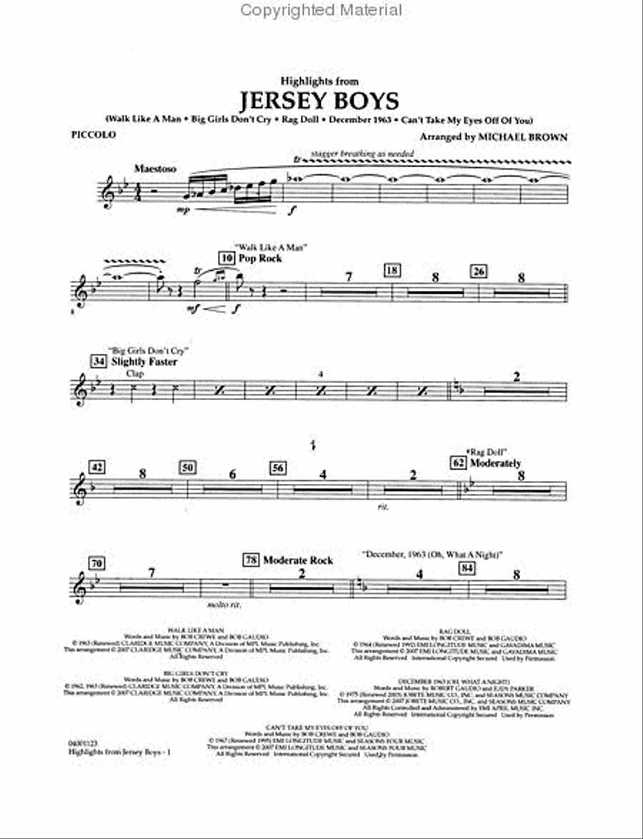 Highlights from “Jersey Boys” Concert Band scores gallery preview page 4