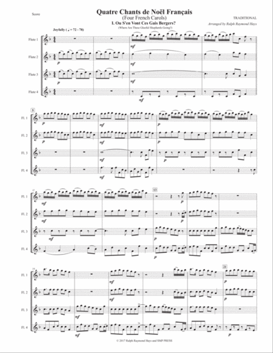 Quatre Chants de Noël Français (Four French Carols) for Flute Quartet Flute Quartet scores gallery preview page 2