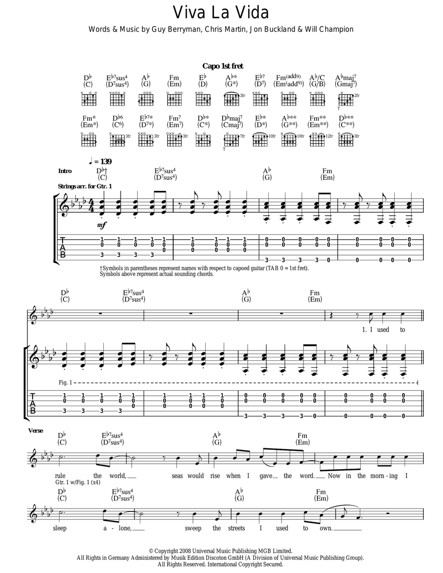 Viva La Vida Acoustic Guitar scores gallery preview page 1